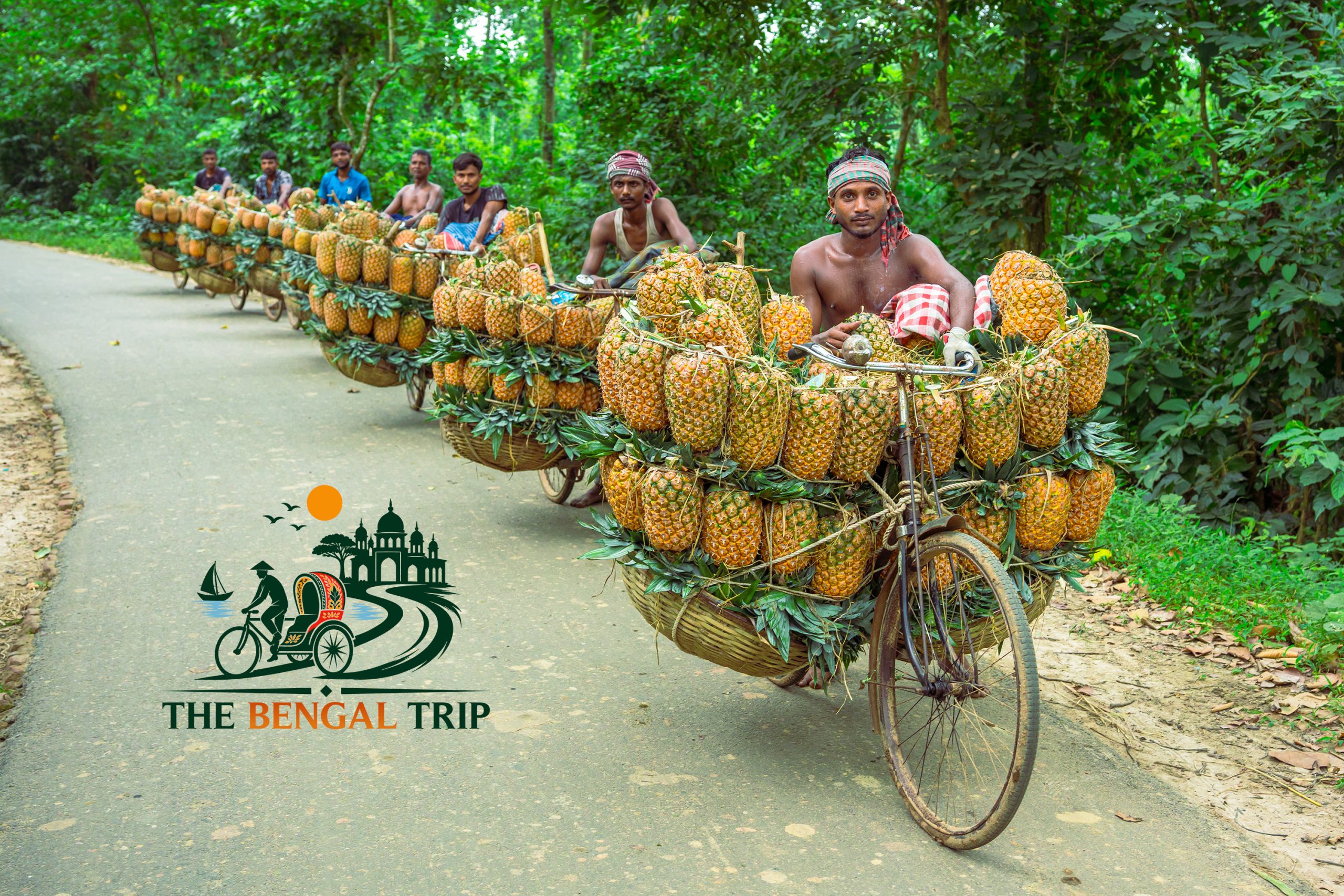 carring pineapple with bycycle